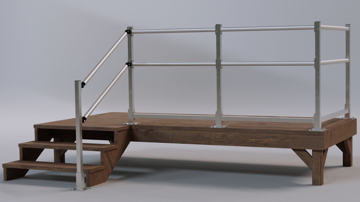 Sturdy aluminum handrails running the full length of a residential ramp